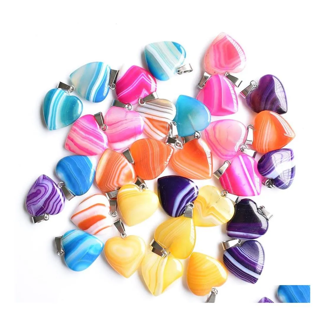 Charms Natural Stripe Onyx Heart Shape Pendants For Jewelry Making Diy Earrings Necklace Drop Delivery Findings Components Dhqvh