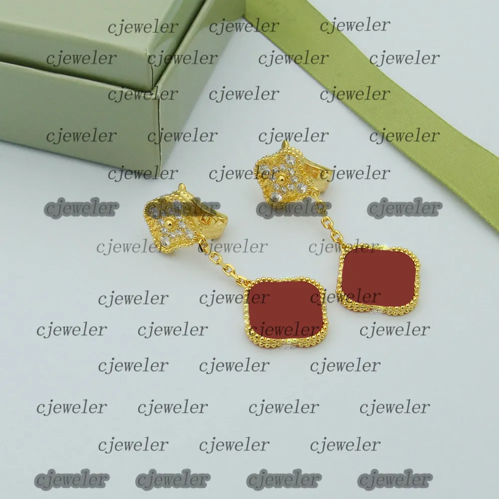 Pendientes con dijes Flor de cuatro hojas Taladro vc Pendientes Concha de nácar Plata Ágata de oro de 18 quilates Diseñador para mujer joyería de lujo boda