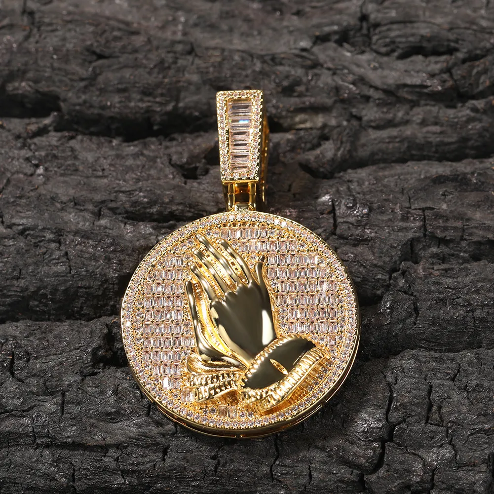 Hip Hop Playing Hands Pendants Necklace Bling Full Zircon Religious Jewelrys Gifts