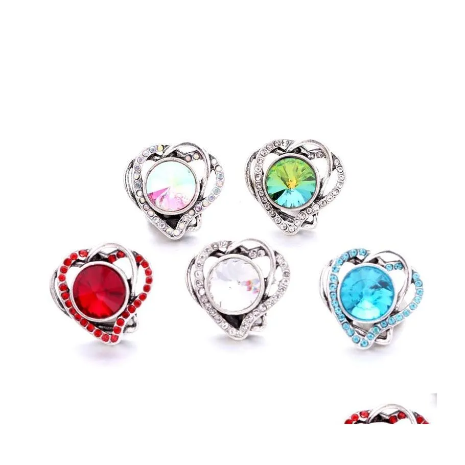 CLASPS HOOKS PHOOCHSALE Fashion Heart Rhinestone Ginger Snap Button Speckla smycken Fynd Kvinnor M￤n R￶d bl￥ Pink Zircon Charms 18 Dhior