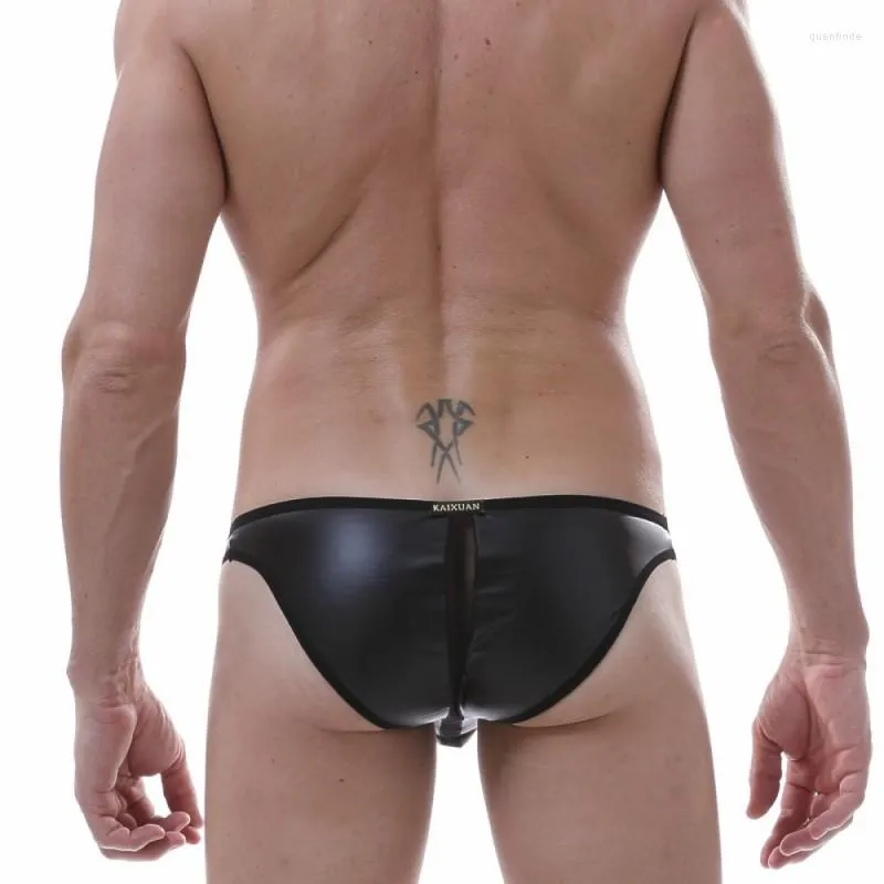 Slip Homme Sexy Slip en Cuir Noir Sous-Vêtements Mesh Sheer Brief Bikini Gay