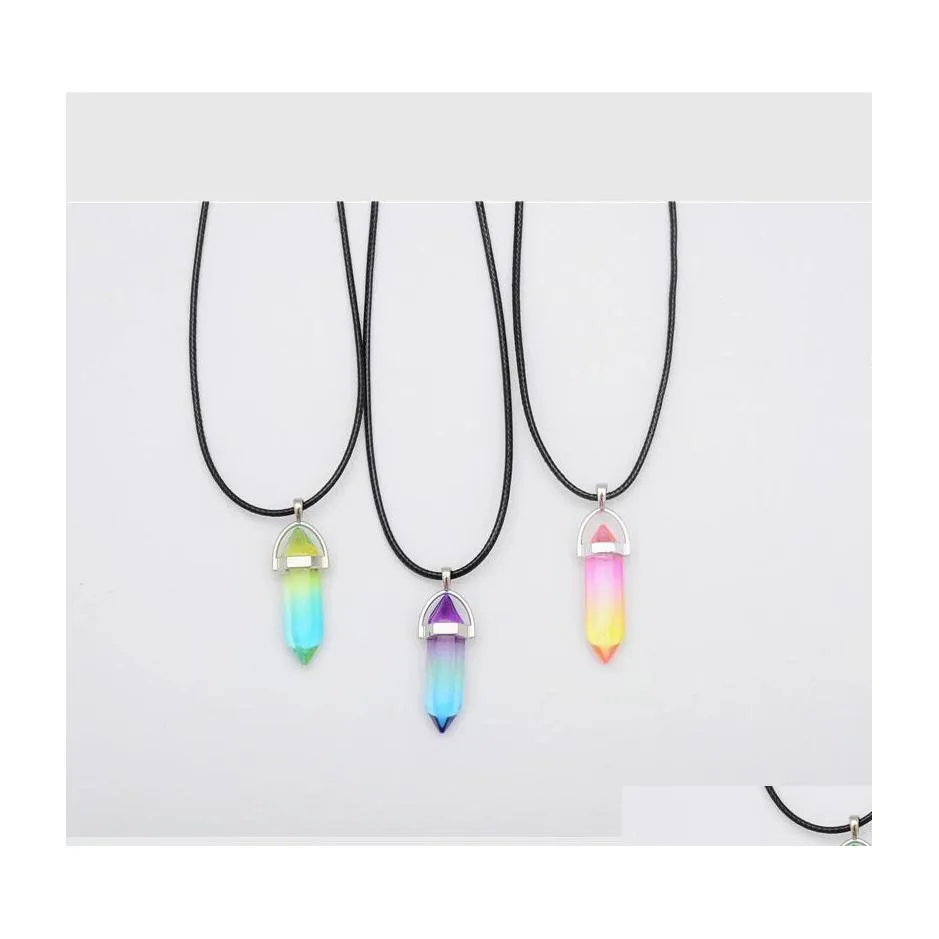 Hanger kettingen natuurlijke glazen mticolorde zeshoekige kolom genezing kristal chakra stenen ketting voor vrouwen sieraden drop levering pen dhp6s