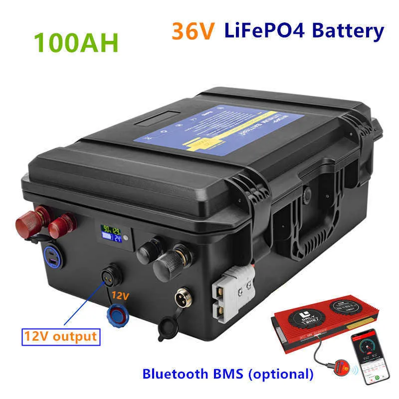 36v 100ah LifePo4 بطارية اختيارية Bluetooth BMS 36V LifePo4 100ah بطارية الليثيوم للطاقة الشمسية للمحرك القارب