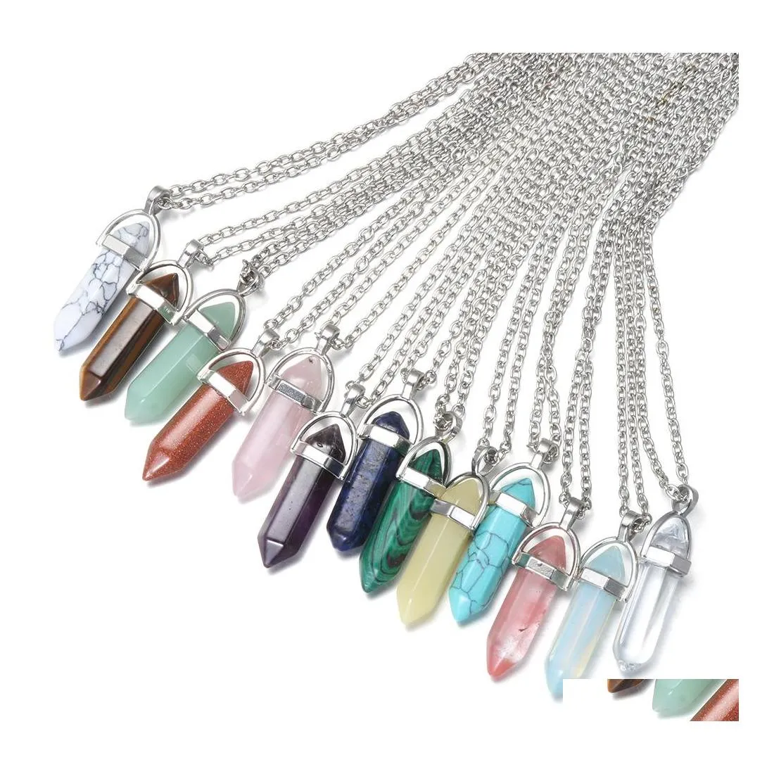 Pendentif Colliers Sier Plaqué Cristal De Quartz Naturel Chakra Hexagonal Point De Guérison Pendum Pierre Collier Bijoux Accessoires Drop D Dhvgb