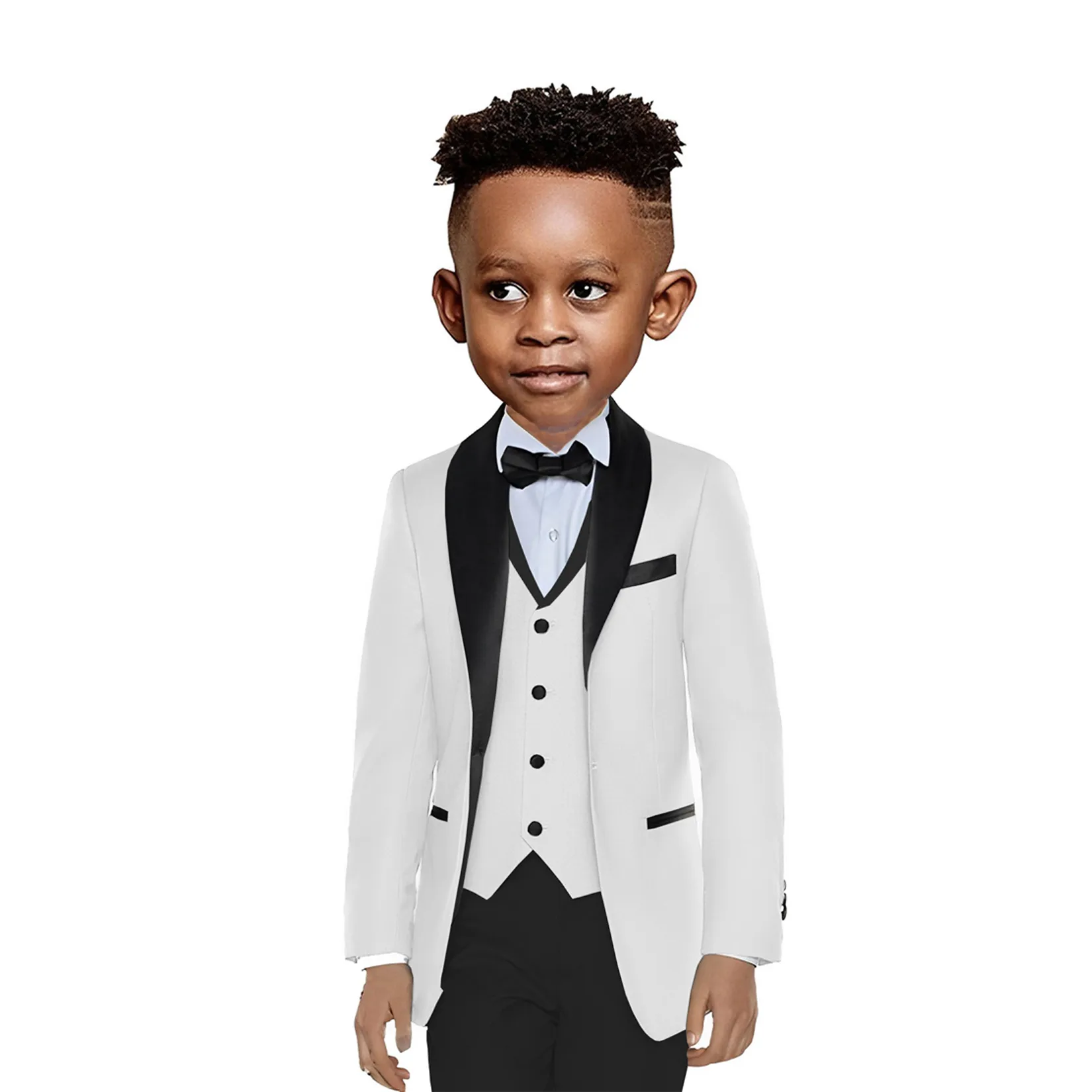 Costume de mariage pour garçons, ensemble 3 pièces, veste, pantalon, gilet, col châle, Blazer, vêtements à la mode pour enfants avec nœud papillon