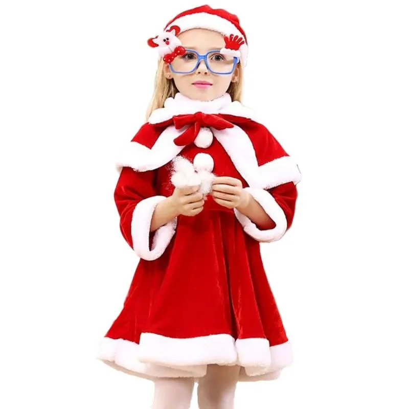 Set di abbigliamento 2 4 6 8 10 anni Costume natalizio Ragazzi Ragazze Babbo Natale Abito rosso con mantello Cosplay Bambini Bambini Vestiti da ragazza