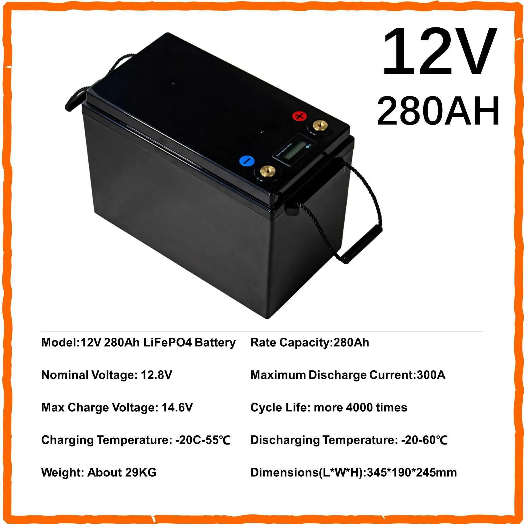 12V 12.8V 90AH 100AH ​​120AH 150AH 180AH 200AH 280AH 300AH LIFEPO4 Batteri för RV Campers Golf Cart Off-Road Off-Grid 14.6V 10A