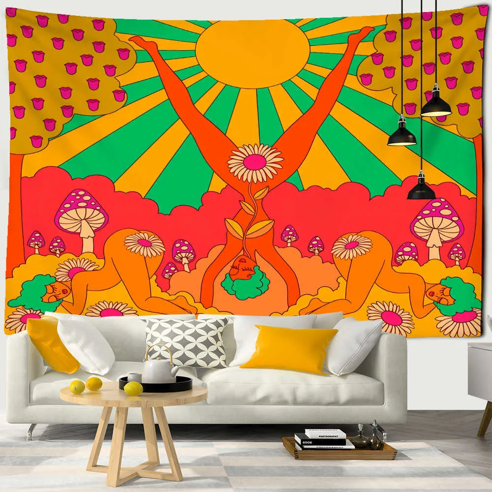 Tapeçarias vintage sol tapeçaria parede pendurado boho psicodélico místico bruxaria 80s tarô hippie decoração de casa pano de fundo tecido