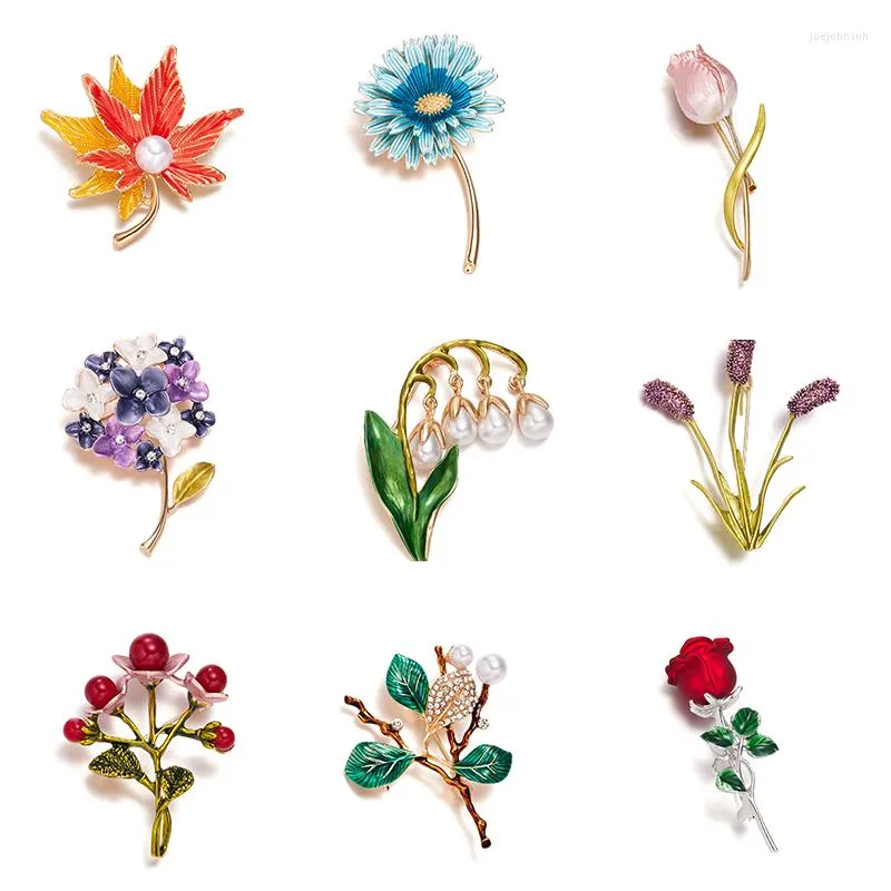 Brooches Trendy Enamel Daisy Rose Flower For Women Girls Pearl Lily Plants Lapel Pins Dress Shirt Accessories