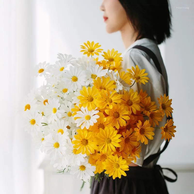 Dekoratif Çiçekler 52cm Beyaz Daisy Dokunmayan Buket Yapay Çiçek Uzun Şube Yüksek Kalite Sevgililer Günü Ev Dekorasyon Düğünü