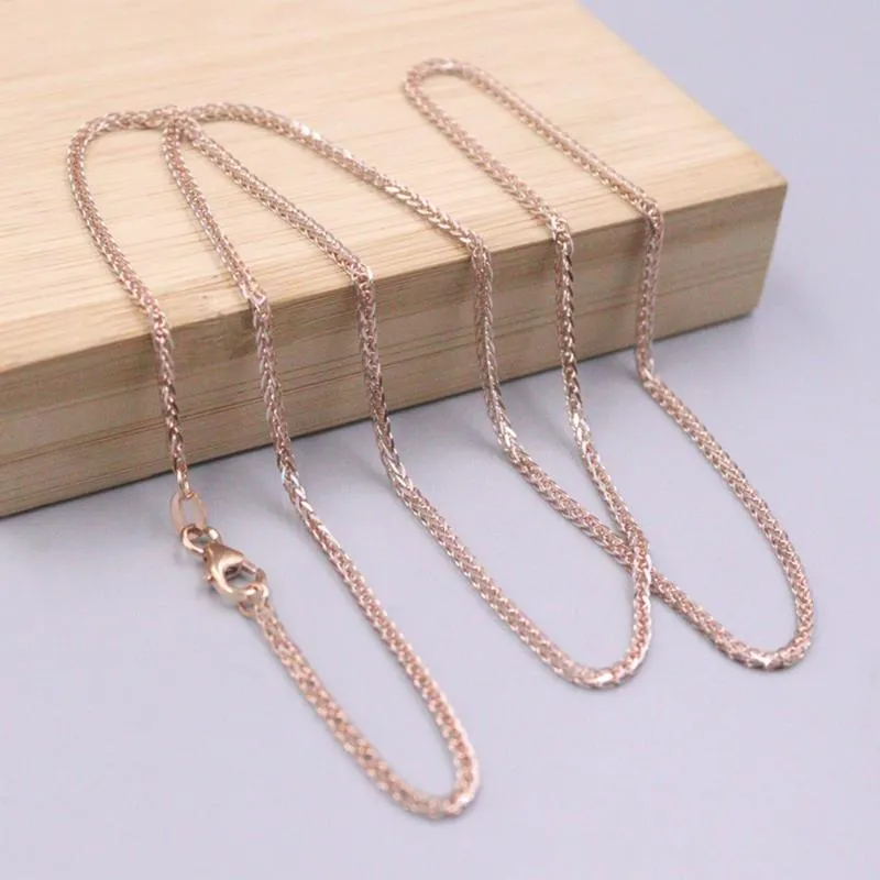 Chains Au750 Pure 18K Rose Gold Necklace 1.6mmW Hollow Wheat Chain Link 23.6"LChains