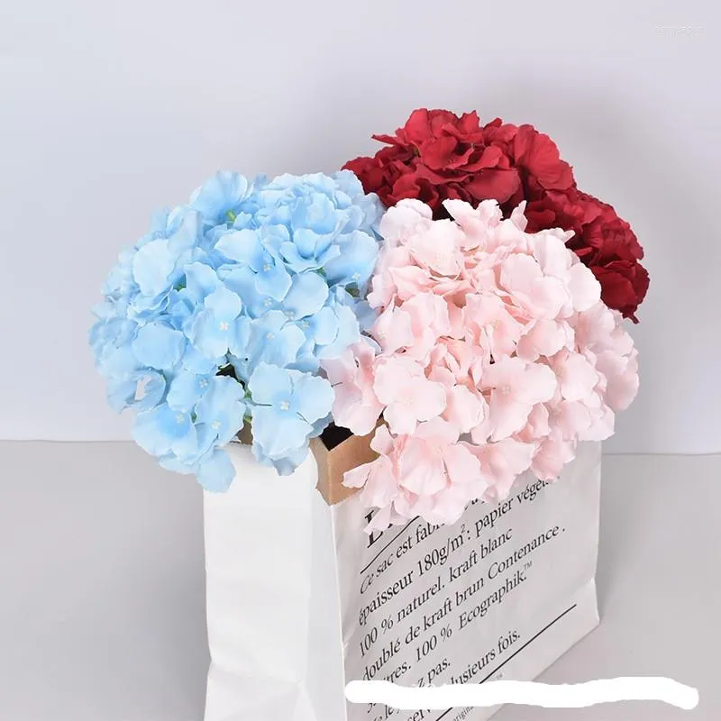 Decorative Flowers 5 Heads Silk Hydrangea Big Bouque Artificial Flowes For Wedding Home Party Decor Fake