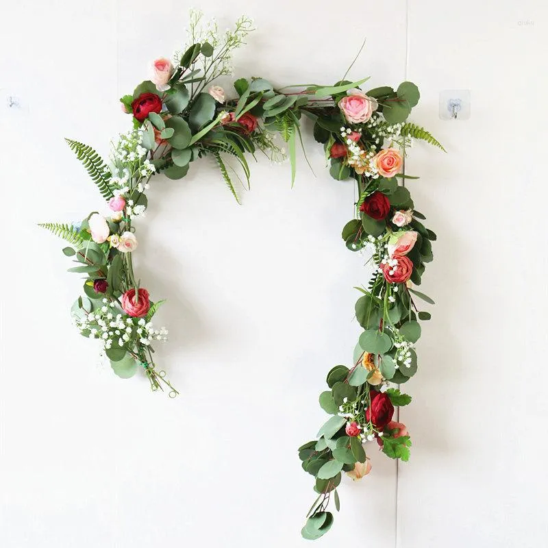 Dekorativa blommor 180 cm Artificial Rose Eucalyptus Garlands Plant Leaves Vines Greenery Garland Wedding Backdrop Home Table Arch Decor