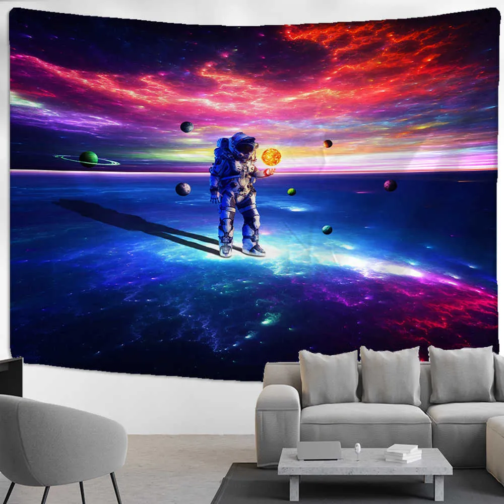 Tapisserier astronaut planet tapestry vägg hängande psykedeliskt universum hippie tapiz tarot konst sovsal vardagsrum hem dekor