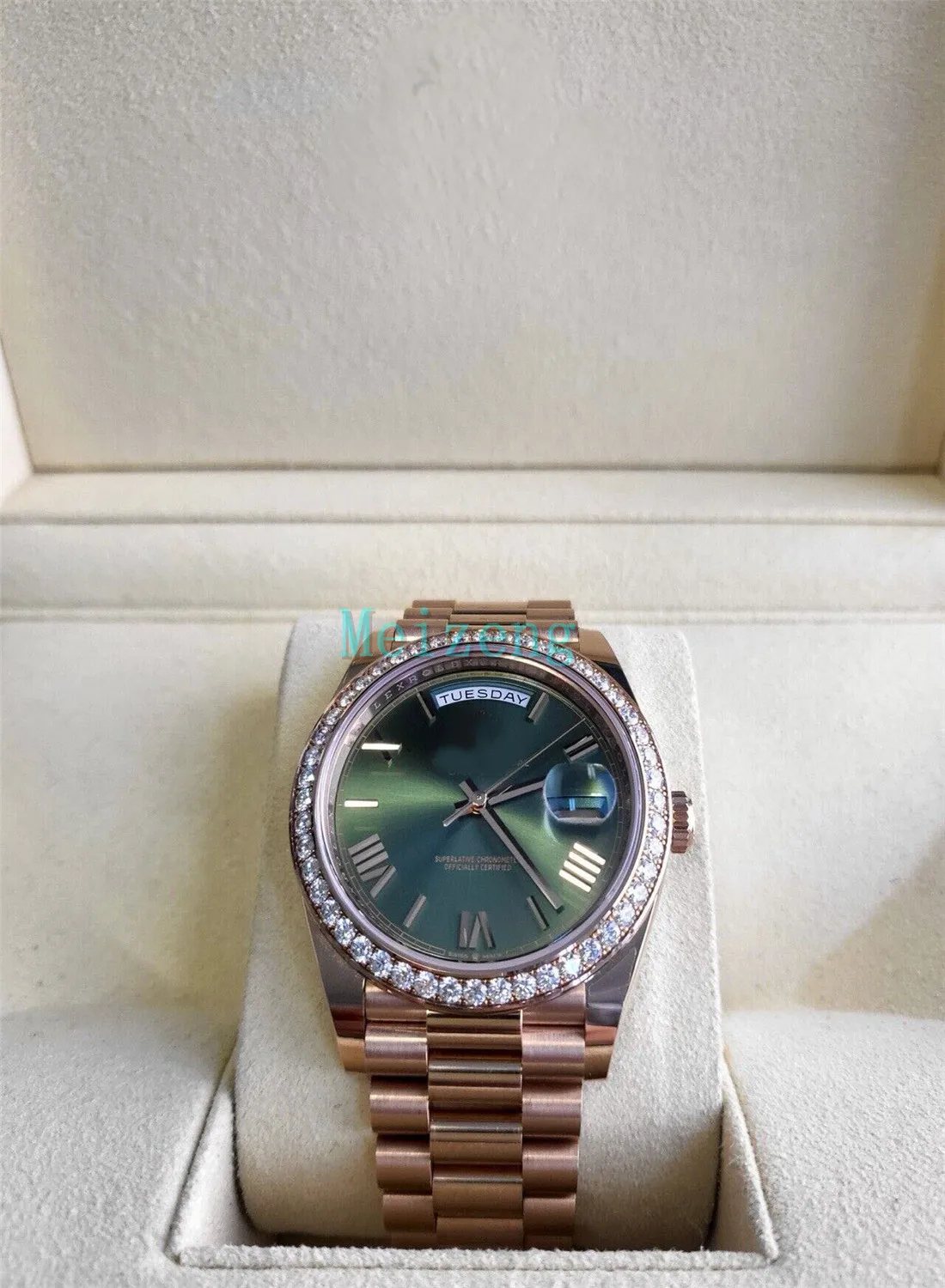 Diver esporte relógio de pulso rbr mm diamante moldura verde azeitona mostrador presidente rosa ouro novo relógio automático masculino