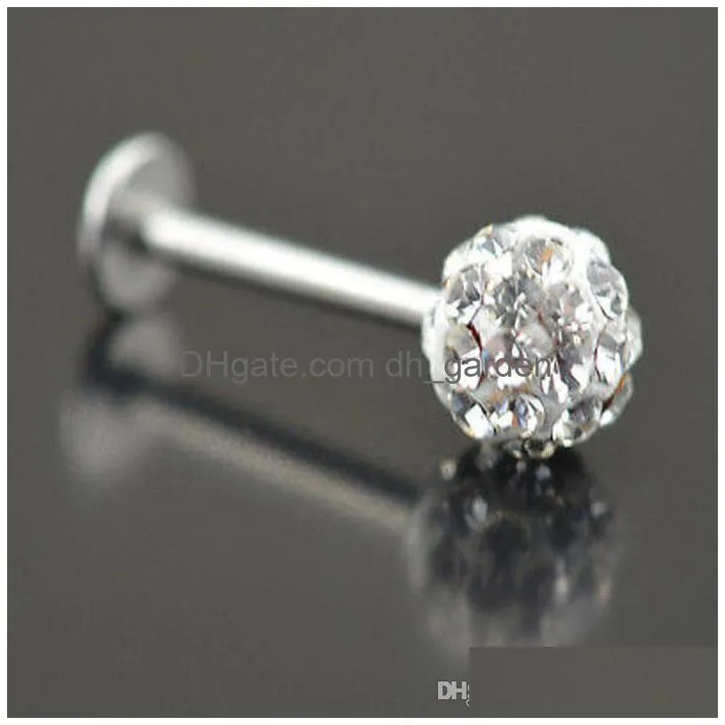 Labret Lip Piercing Jewelry Stud 20st/Lot 6/8/10/12mm Clear Shamballa Ball CZ GEM Disco Body Ring LaBret Bar Drop Delivery Dhgarden DH5XQ