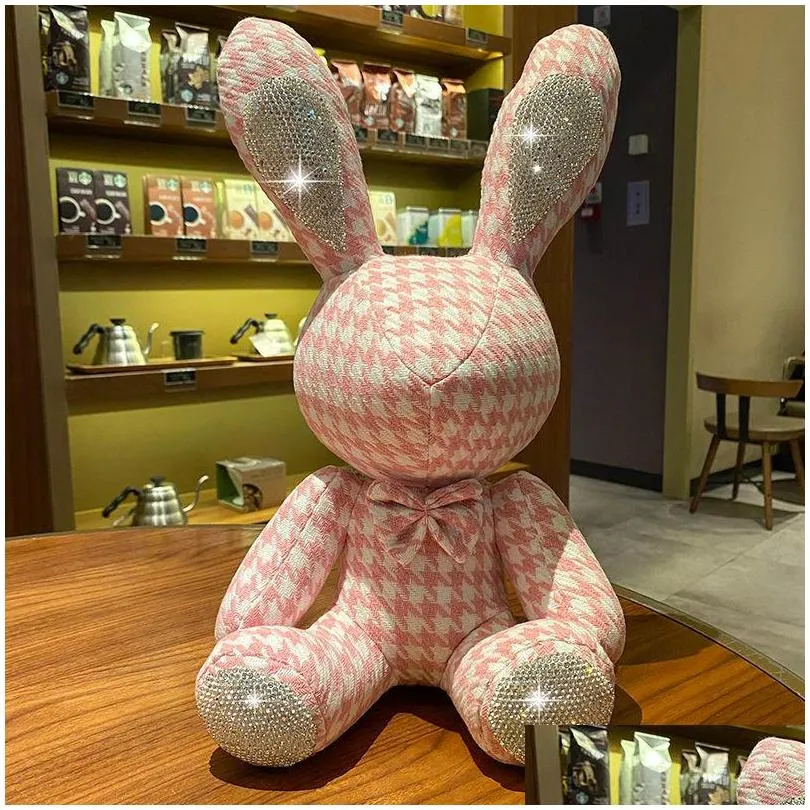 Мягкие плюшевые животные Симпатичные игрушки-кролики с инкрустацией бриллиантами 38см Кролик Diy Doll Ornament Креативные подарки Сопровождают Рождество День рождения для Chil Dhhcz