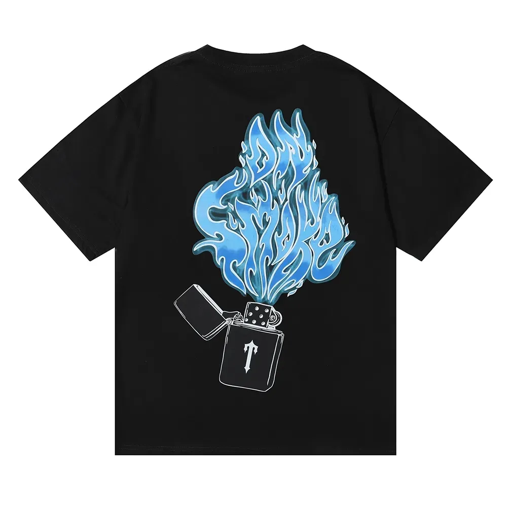 Nya Trapstar Mens Lighter Blue Flame T-shirt Speedboat Spray Print T Skjortor Högkvalitativ 100% bomullskvinnor Lossa Casual Short Sleeved 966