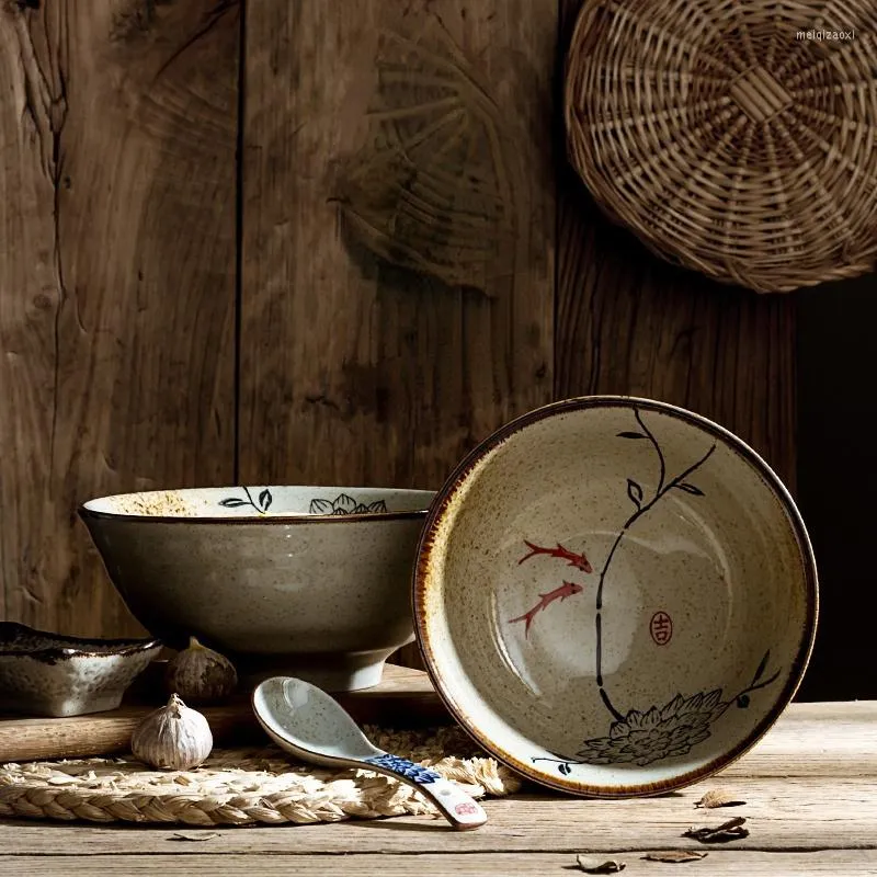 Skålar japanska retro keramiska bordsartiklar hushåll ris skål stor soppa nudel kommersiell restaurang servis kök