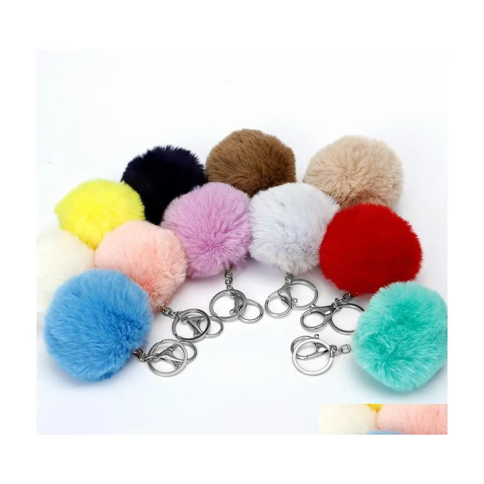 Key Rings Imitation Rex Rabbit Fur Plush Keychain Bag Cartoon Sier Link Pendant Cone Car Hair Ball Accessories Keychains 8Cm Drop De Dhg2M