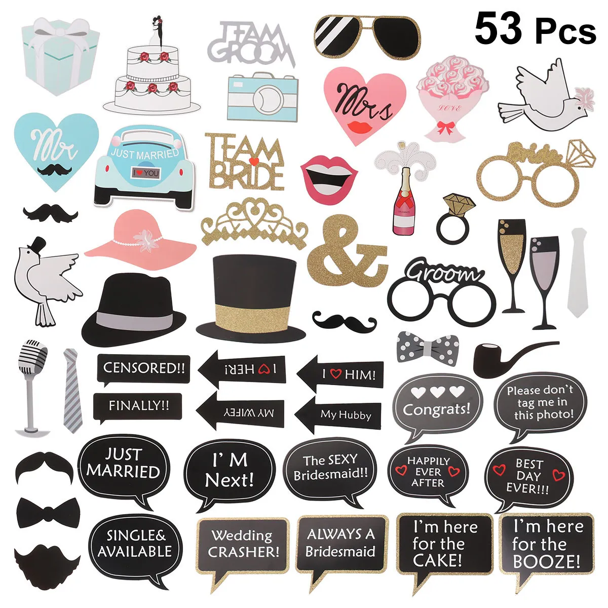 Autres fournitures de fête d'événement 53pcs fête de mariage Pobooth accessoires barbe lèvres décorations de fête caméra cocktail Po Booth accessoires 230217