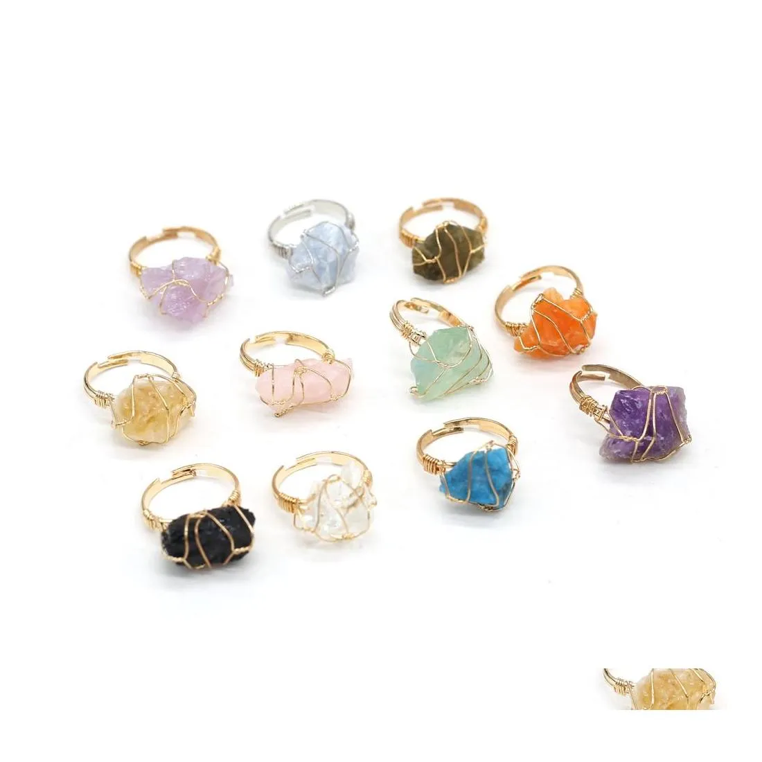 Amethyst Solitaire Ring Wire Wrap Natural Stone Rings Lapis Lazi