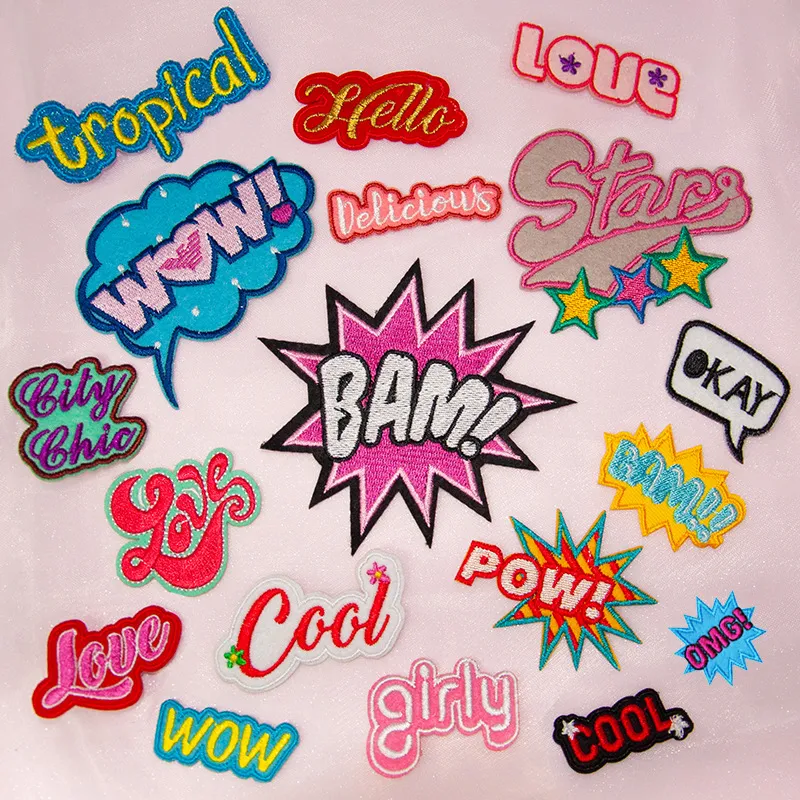 40 Styles Assorted Embroidered Patches Sewing Notions Cartoon Letters Iron on Patches Cute Appliques for Jacket Hats Backpacks DIY Accessories