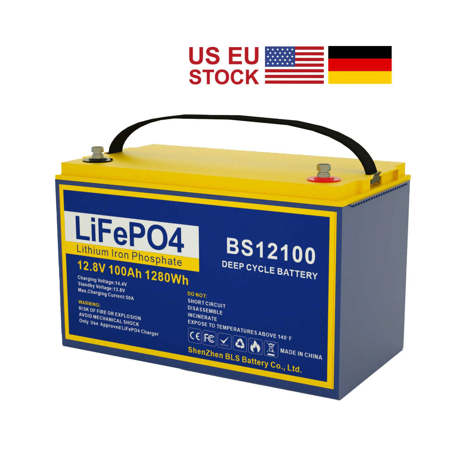 12V 100Ah LiFePO4 Deep Cycle Battery with 4s 12.8V 80A BMS Replace Most of Backup Power Solar RV BOAT US EU DHL UPS Fast Ship