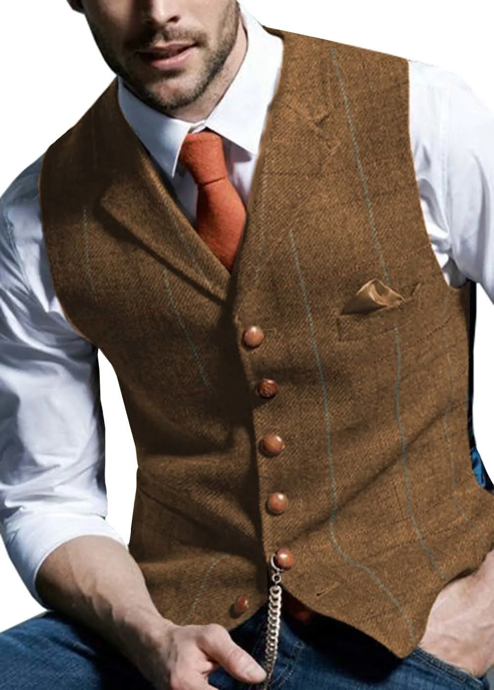 Men's Vests Green Men's Plaid Vest Tweed Wool Waistcoat Slim Fit Lapel Plaid Suit Vest Casual Groomsmen Tuxedo For Wedding 230217