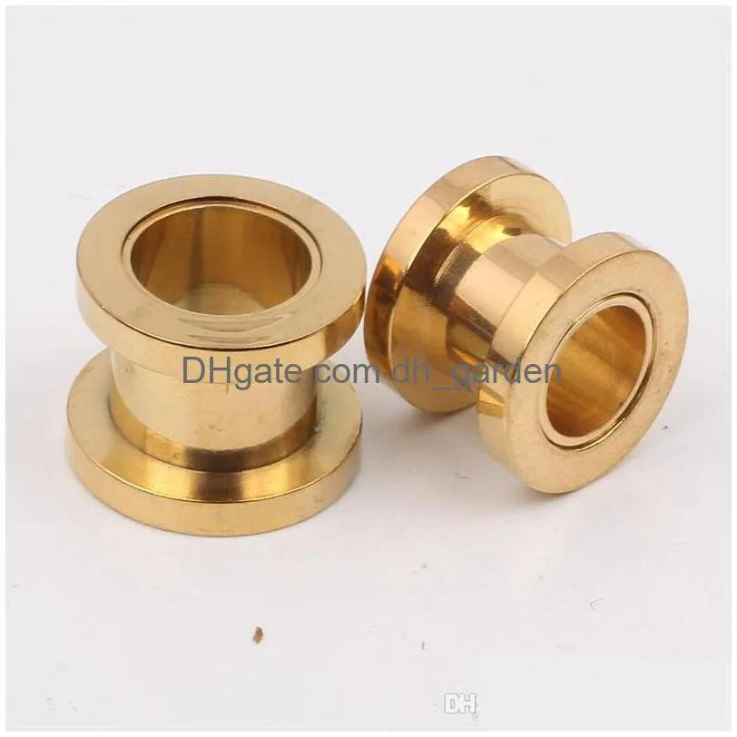 Plugs Tunnels 100Pcs/Lot Mix 7 Size Body Jewelry Gold Stainless Steel Screw Ear Plug Flesh Tunnel Drop Delivery Dhgarden Dhqws