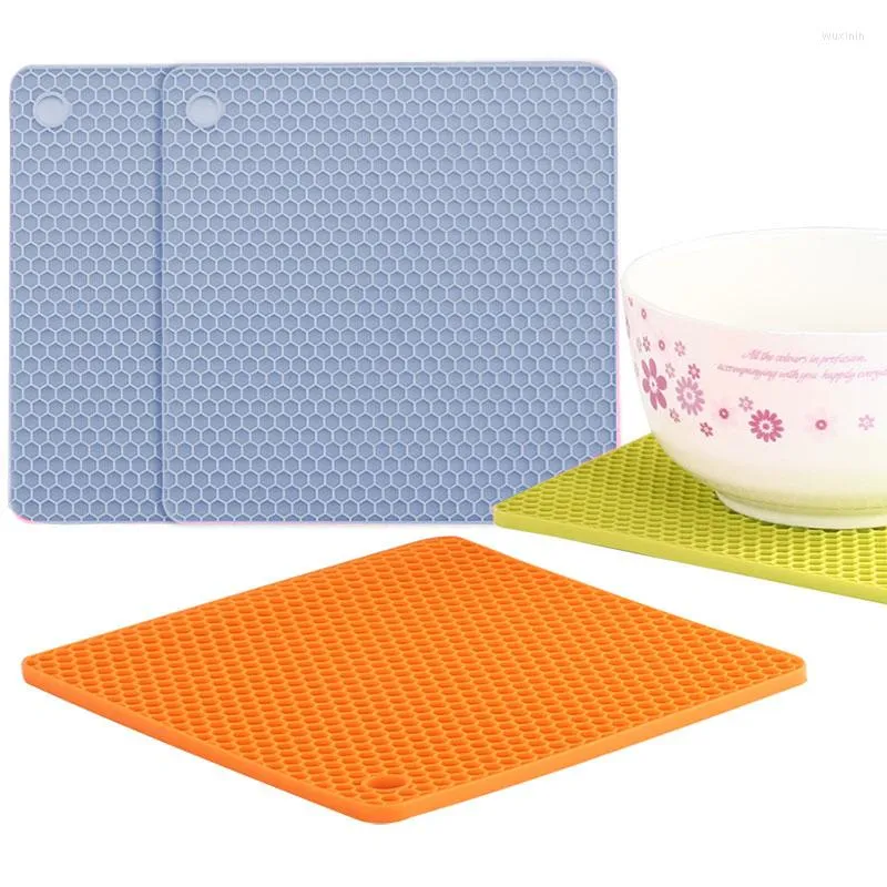 Table Mats Silicone Pot Holder Mat Heat Non-slip Pads For Kitchen Countertop Double-sided Honeycomb Square Thick Insulation Pad