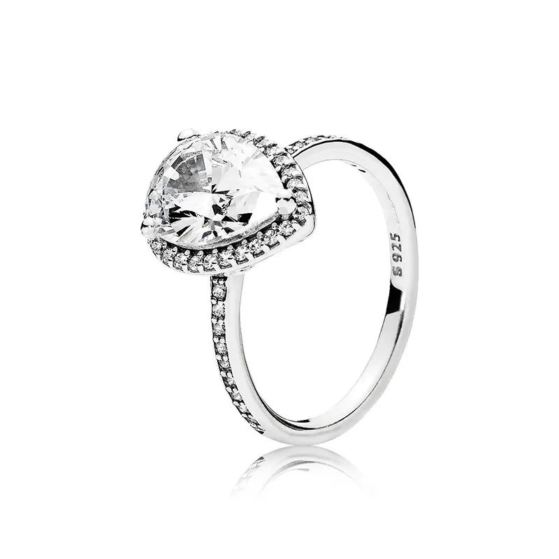 Sparkling Teardrop Halo Ring Real Sterling Silver for Pandora CZ Diamond Wedding Designer Jewelry For Women Girlfriend Gift Rings avec Original Box Set