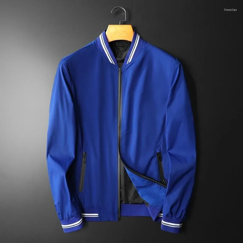 Mäns jackor Simple Bomber 2023 Spring Classic Royal Blue Basic dragkedja Style Regelbunden krage män jacka tunn sektion