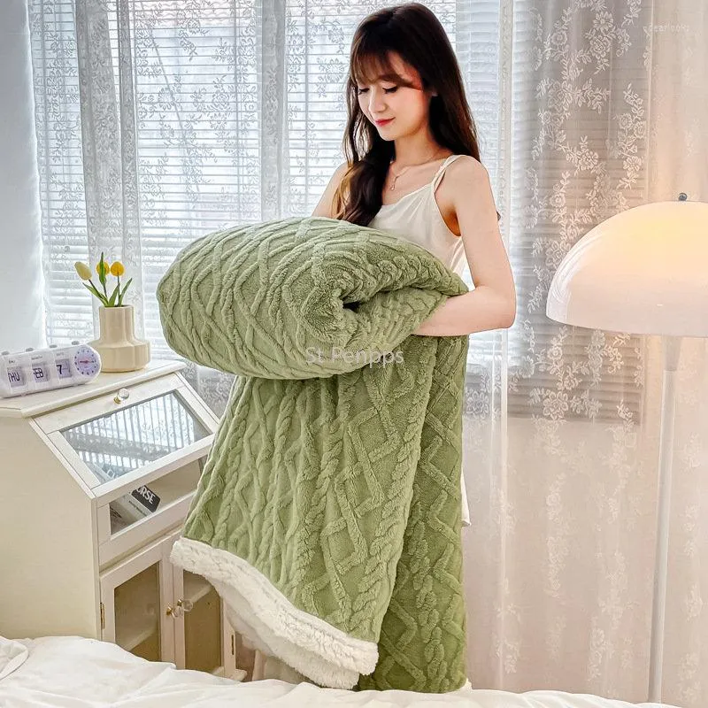 Cobertores nórdicos simples lã de cordeiro grande outono/inverno jacquard cobertor casal acolchoado duplo confortável quente sono em casa lazer