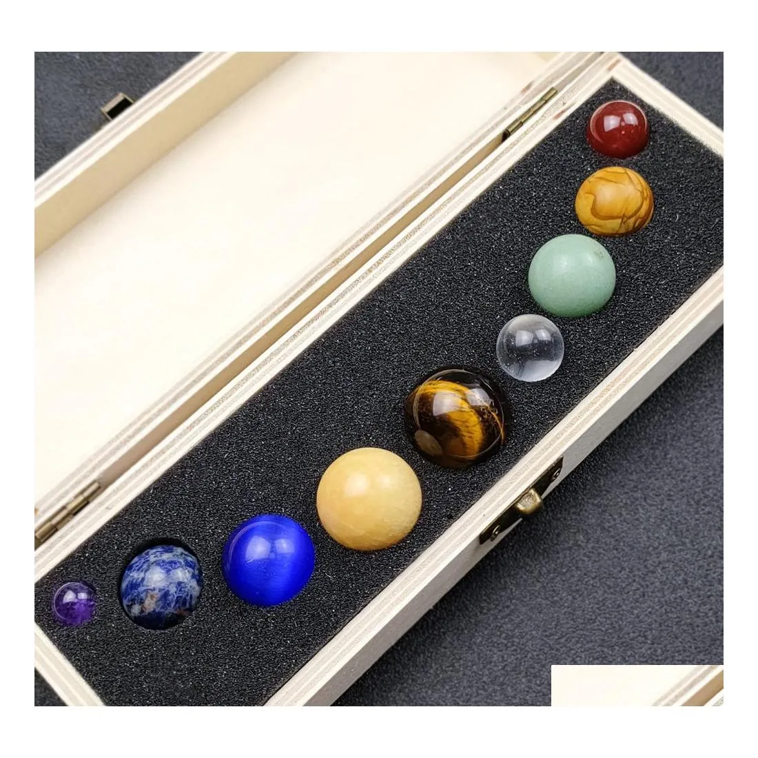 Stone Nine Planets Ball Set Reiki Natural Crystal Stones TABLITEP Ornament Polering Rock Quartz Yoga Energy Bead Chak Yydhome Dro Dhzvx