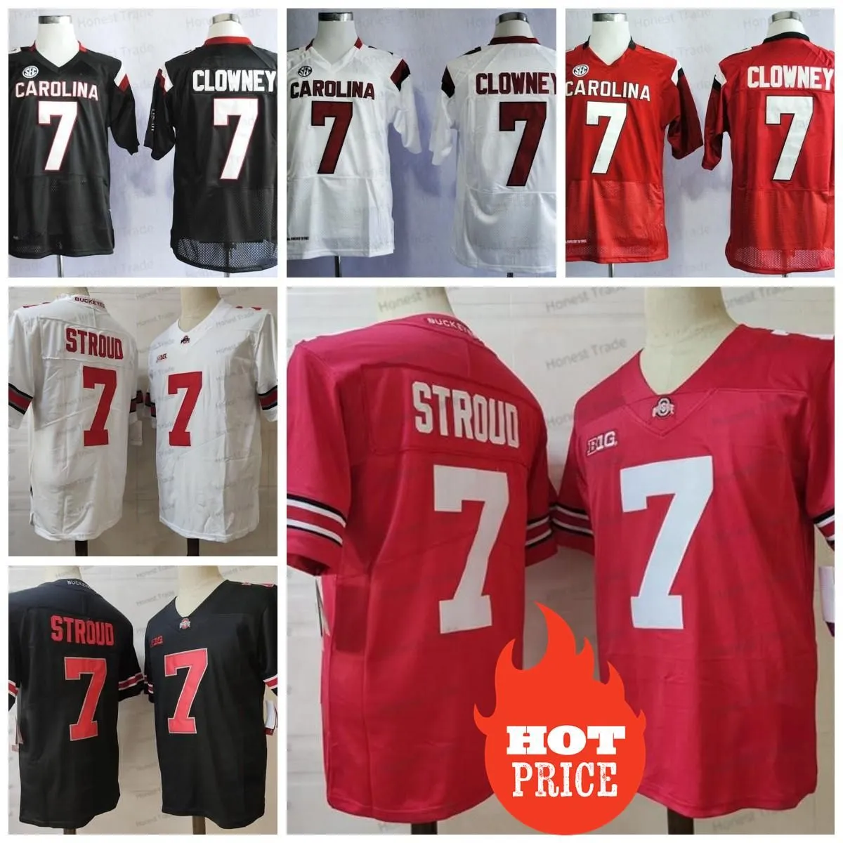 Maillots Maillots de Football NCAA 7 Stroud Football Football Jersey Ohio State Buckeyes 7 Clowney Hommes Blanc Rouge Cousu College Football Jerse