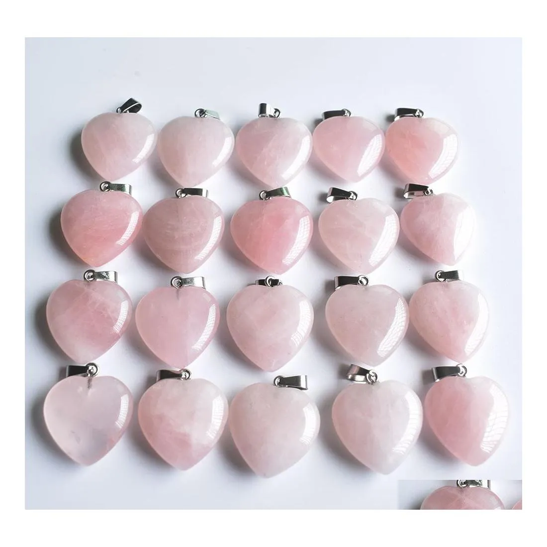 Charms naturlig sten 25 mm hj￤rtform rose kvartspenare chakras p￤rla passar ￶rh￤ngen halsband som g￶r sorte yzedibleshop droppe delive dhcyu