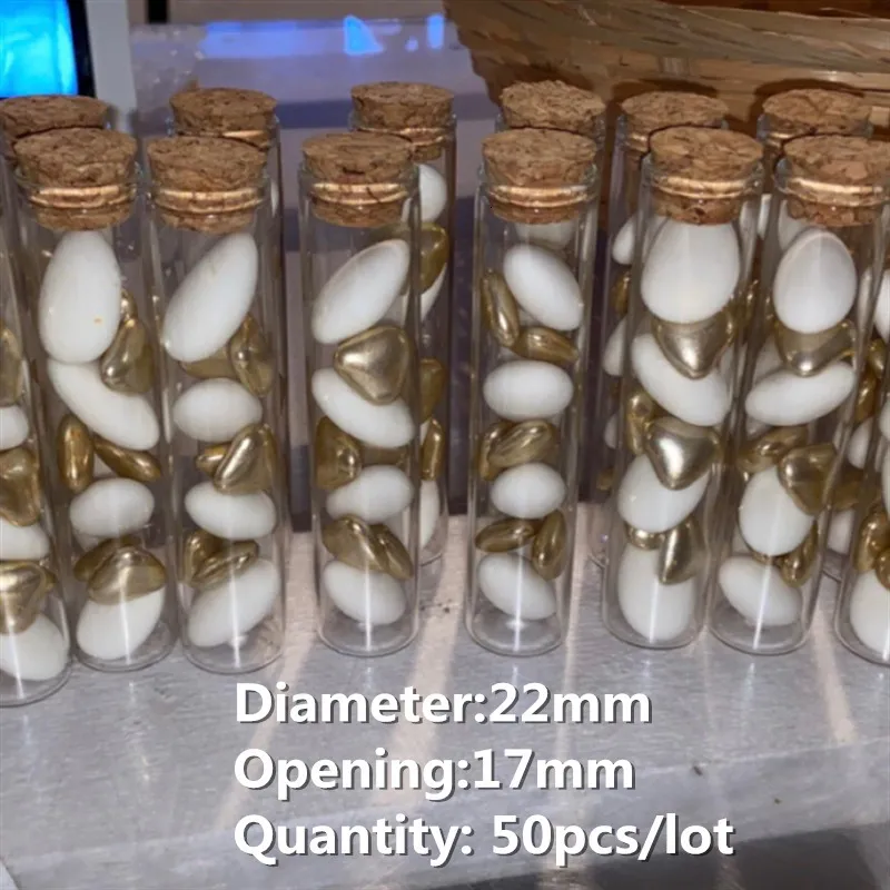 Storage Bottles Jars 50 pcs/lot Diameter 22mm Dragees Glass Bottle Glass Jars Test Tube Stopper Container Small DIY Crafts Tiny Bottle 230217