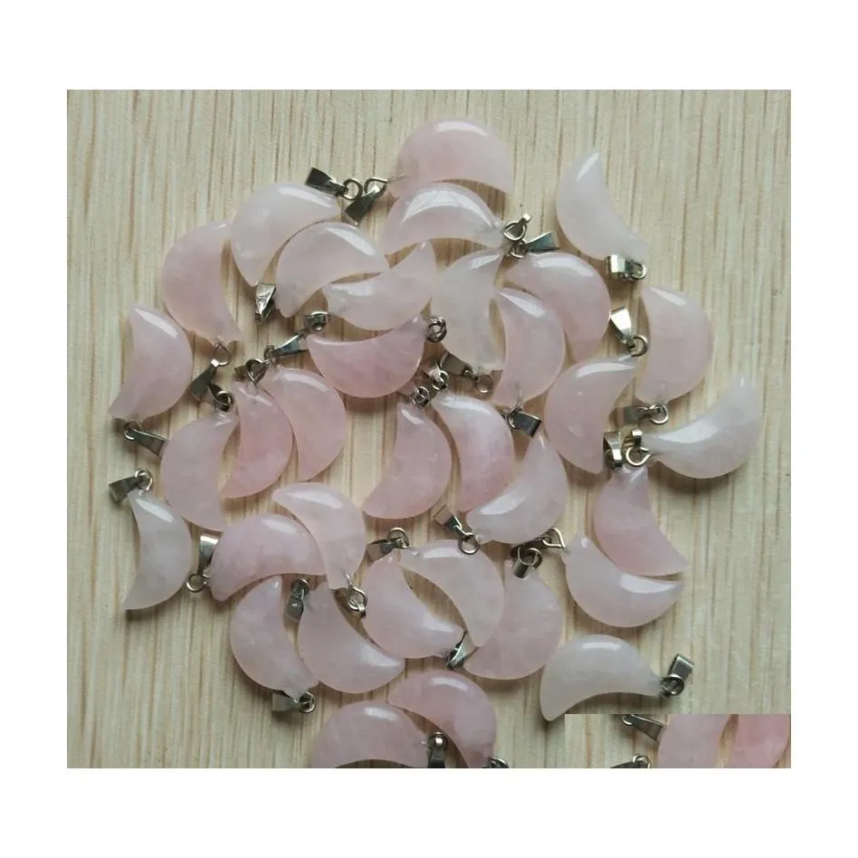 Charms Natural Pink Rose Quartz Crystal Crescent Moon Shape Pendants For Diy Jewelry Making Wholesale Drop Delivery Findings Componen Dhznn
