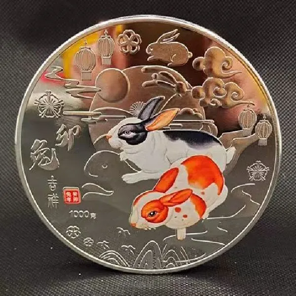 Artisanat et art Pièce chinoise en argent colorée de 1 kg Lapin du zodiaque en argent