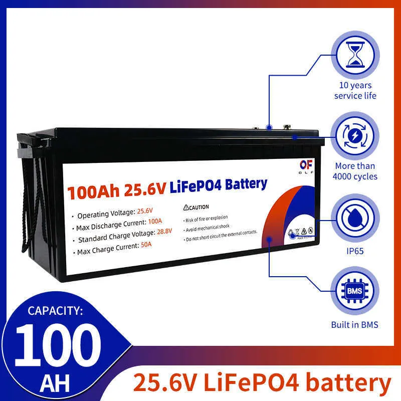 24V 100AH LiFePO4 Battery Pack Grade A New Cells Lithium Iron Phosphate Bulit-in BMS For Off Grid Boat Motor Solar Golf Cart RV