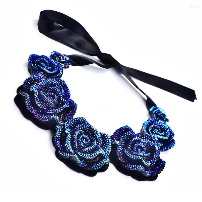 Girocollo Donna Pretty Consume Collana corta Big Blue Rose Ciondolo Collare falso Squisito accessorio per banchetti femminili