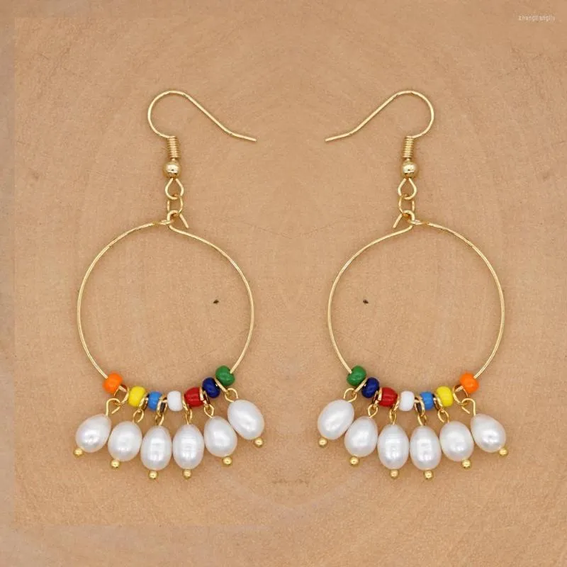 Hoop Earrings 10Pairs/LOT Handmade Glass Bead Freshwater Baroque Pearl Bohemian Jewelry Stainless Steel Hoops For Women