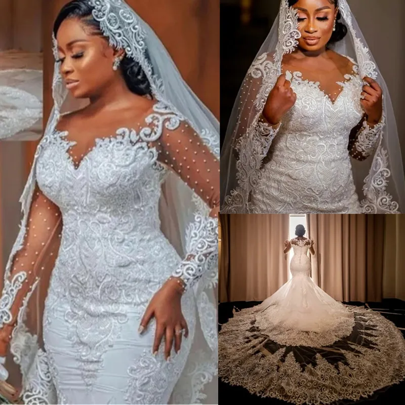 Abiti da sposa vintage a sirena in pizzo taglie forti bianco avorio donne di lusso africane ragazza abiti da sposa da sposa