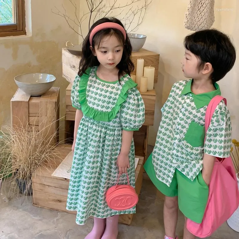 Clothing Sets 2023 Kids Summer Clothes Baby Boy Shorts Set Girls Loose Dress Korean Children Outfits Brother Sister For Twins