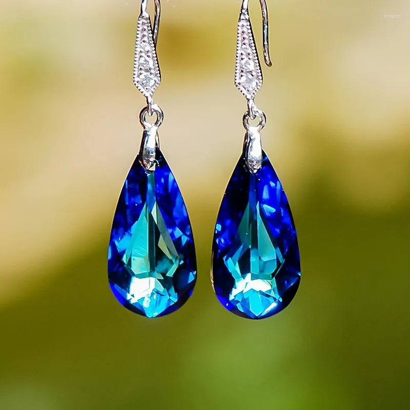 Серьги с серьгами Crystal Drop роскошные голубые украшения циркона для женщин 2023 Оптовые корейские модные свадебные аксессуары подарки