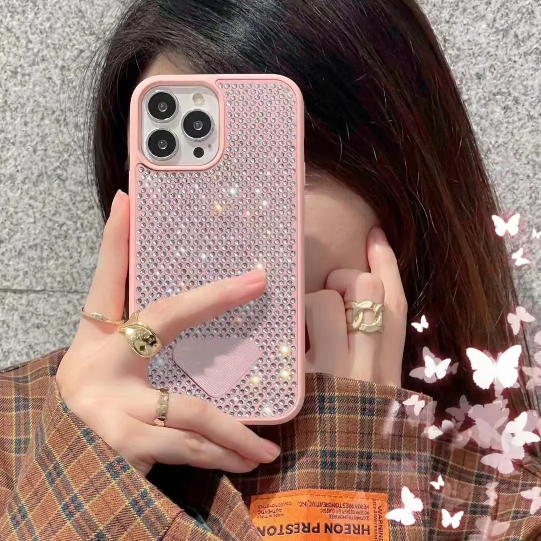 Designer Classic Rhinestone female phone case iphone 14 12 13 pro max Fashion luxury phone case 5 colors