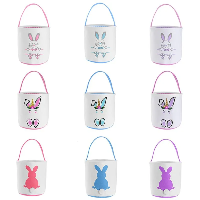 Presentförpackning Happy Easter Burrap Ears Väskor 43 Styles Basket Canvas Hinks Tote With Tail Kids Gift -gång