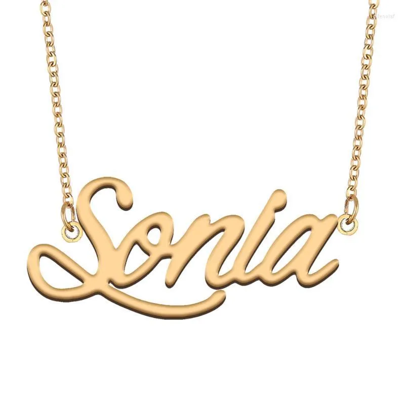 Collane con ciondolo Sonia Collana con nome per donna Gioielli in acciaio inossidabile Placcato oro 18k Targhetta Femme Mother Girlfriend GiftPendant Elle22