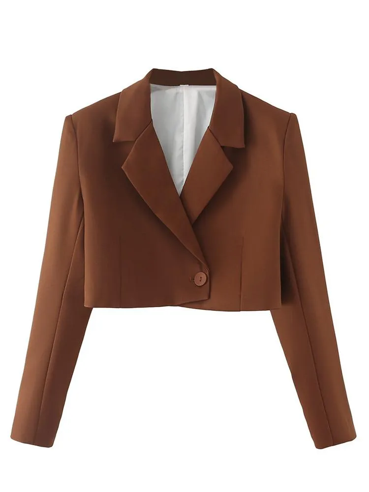 Women's Suits & Blazers Evfer Chic Lady Summer High Waist Fashion Brown Jackets Womens Single Button Casual Office Style Long Sleeve Blazer